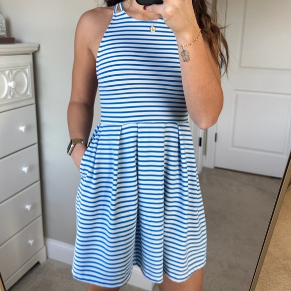 SO Blue and White Striped Halter Dress - Picture 2 of 5